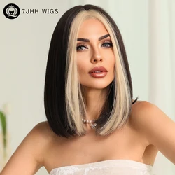 7JHH peruki syntetyczne koronka peruka z przodu Ombre blond czarne T Part peruka dla kobiet codziennie na imprezę Cosplay włókno termoodporne naturalne włosy