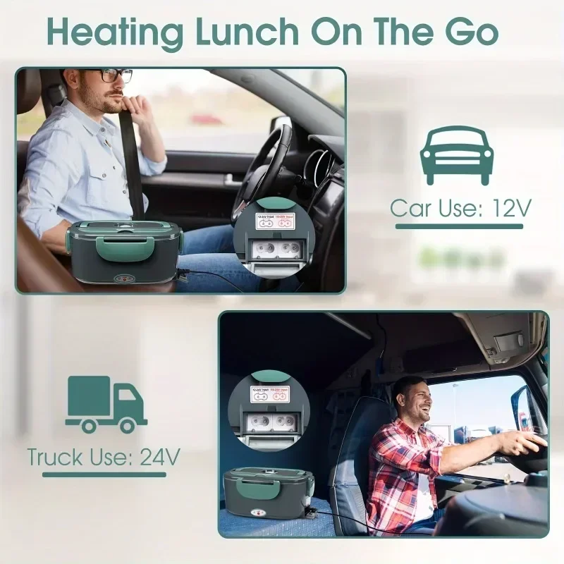 Electric lunch box food heater, portable adult heating lunch box, car truck, work trip, 110V/12V/24V.