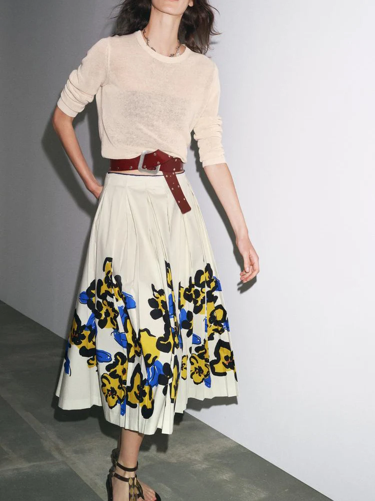 

Модная широкая плиссированная юбка, женское новое поступление, летняя утягивающая юбка с принтом, универсальная Sli 296343