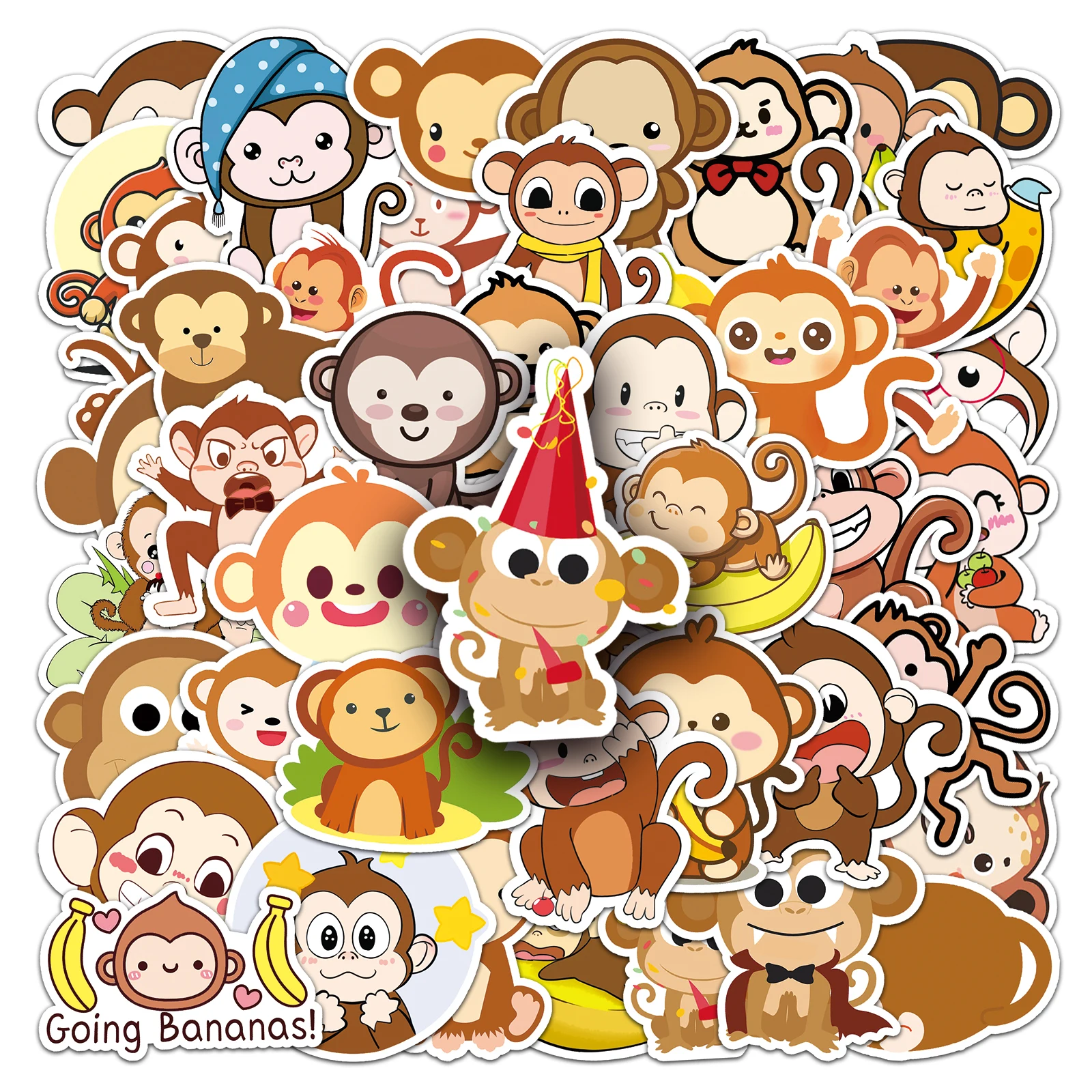 50Pcs Little Monkey Series Cartoon Cute Waterproof Sticker Skateboarding Snowboard Retro Vinyl Sticker