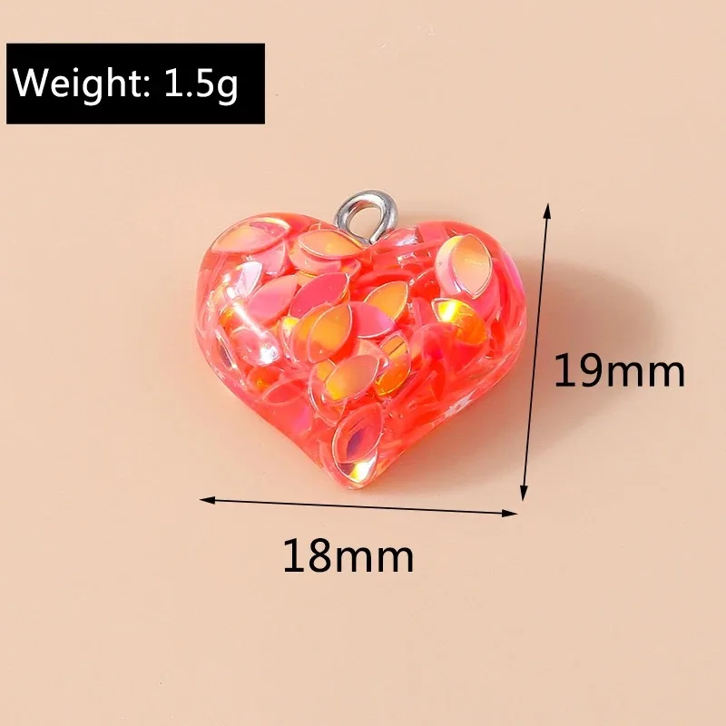 10pcs 18*19mm Kawaii Resin Glitter Heart Charms for Earring Bracelet Necklace Pendants Handmade DIY Jewelry Making Accessories