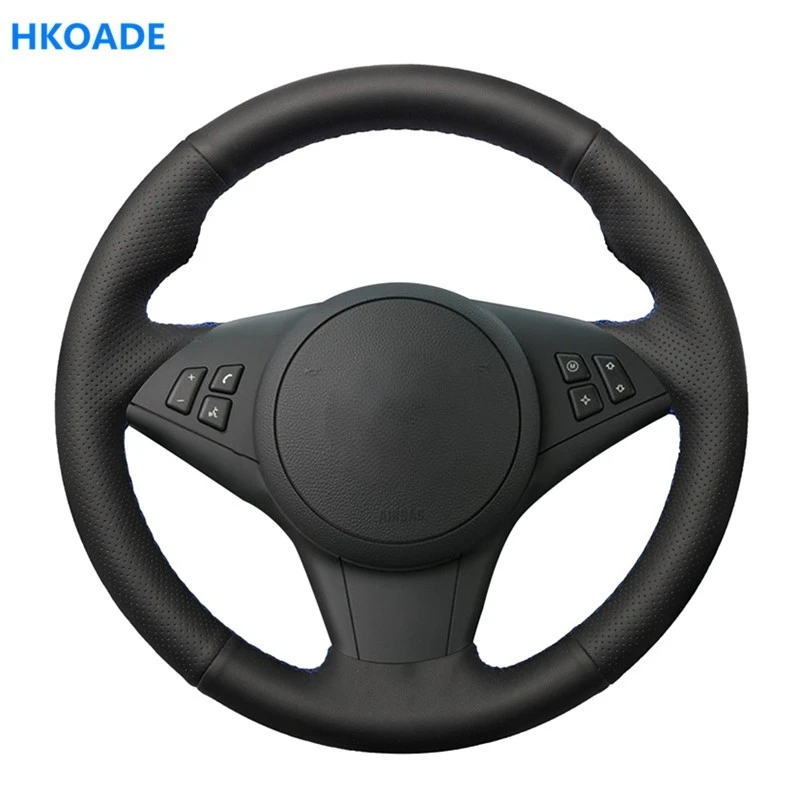 DIY HKOADE Hand-stitched Black High Soft Artificial Leather Car Steering Wheel Cover for BMW E64 E63 E60 Cabrio M6 2005-2010