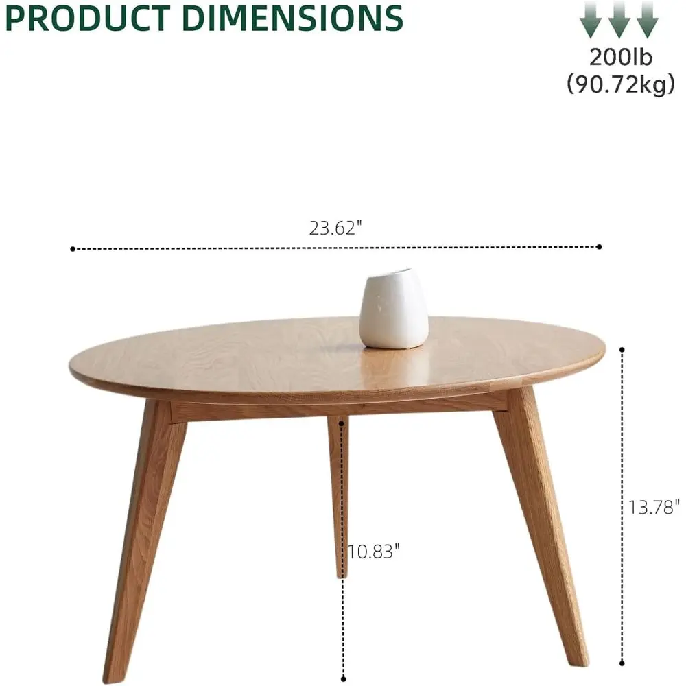 Round Solid Oak Wood Coffee Table with Walnut Finish, Perfect for Living Room or Balcony (23.62 Diameter x 13.78 Height)