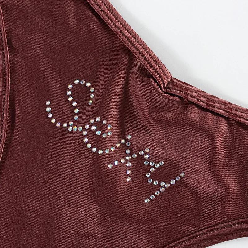 Rhinestones Letter Sexy Underwear for Women Low Rise Thongs Y2k Underwear Invisible Seamless Briefs Solid Color Tanga Hilo Mujer