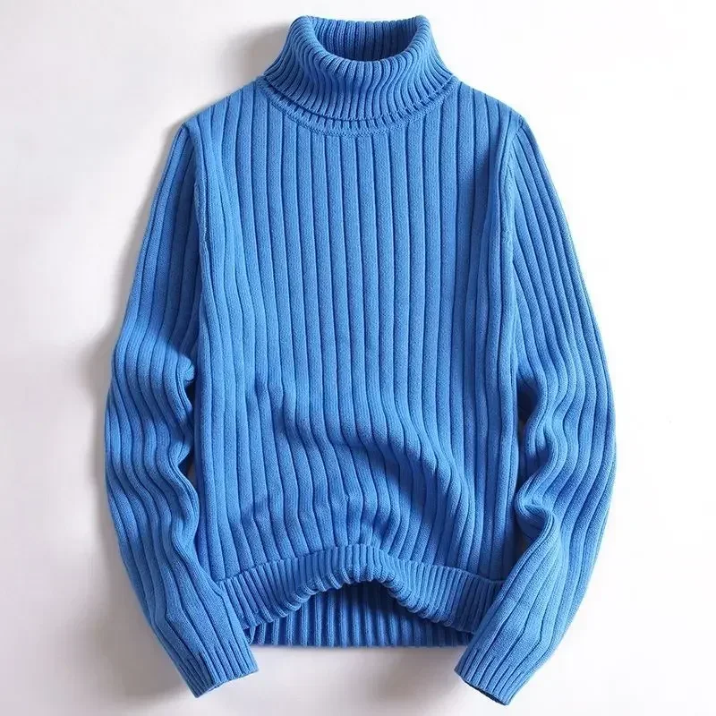 Sweater for Young Men in Autumn and Winter American Style Simple and Casual Warm Solid Color Turtleneck Knitted Pullover