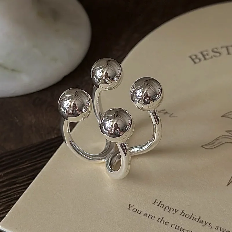Women's 925 Sterling Silver Minimalist Handmade 4 Balls Ring