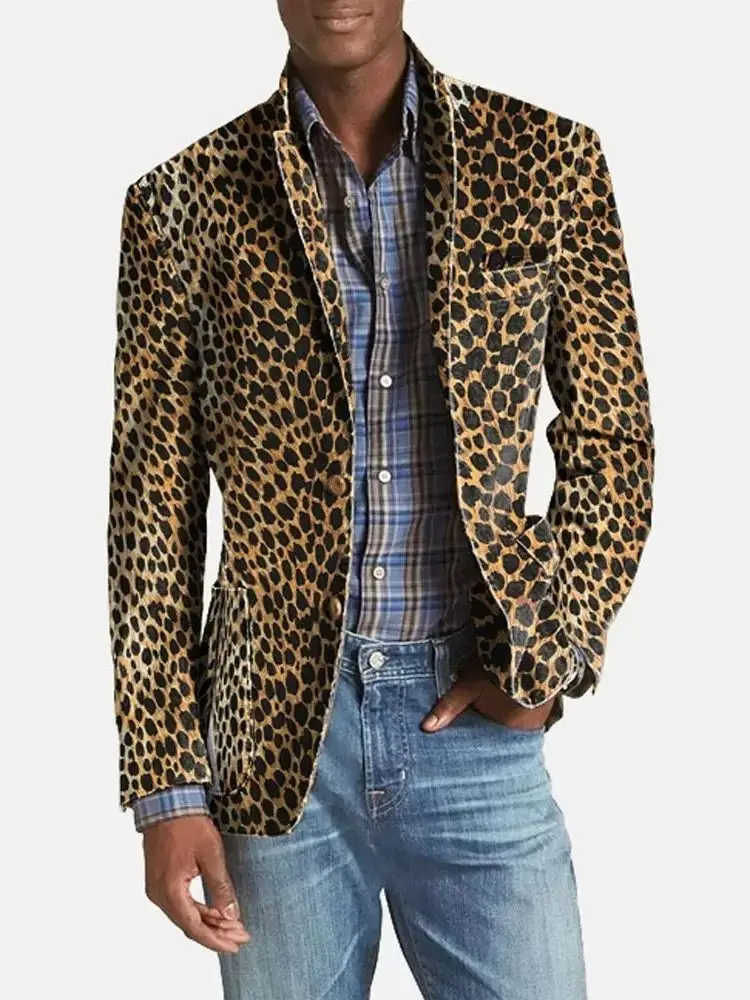 Men\'s Blazer Business Casual Suit jacket Leopard Print Notch Lapel Pocket Two Button Blazer Long Sleeve Elegant Luxury Male Suit