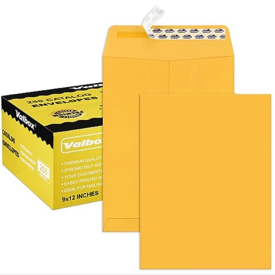 

Конверты для каталогов с самоклеящимся клапаном 9x12, 250 штук, крафт-бумага, с клапаном на липучке для почтовых отправлений, организации и хранения