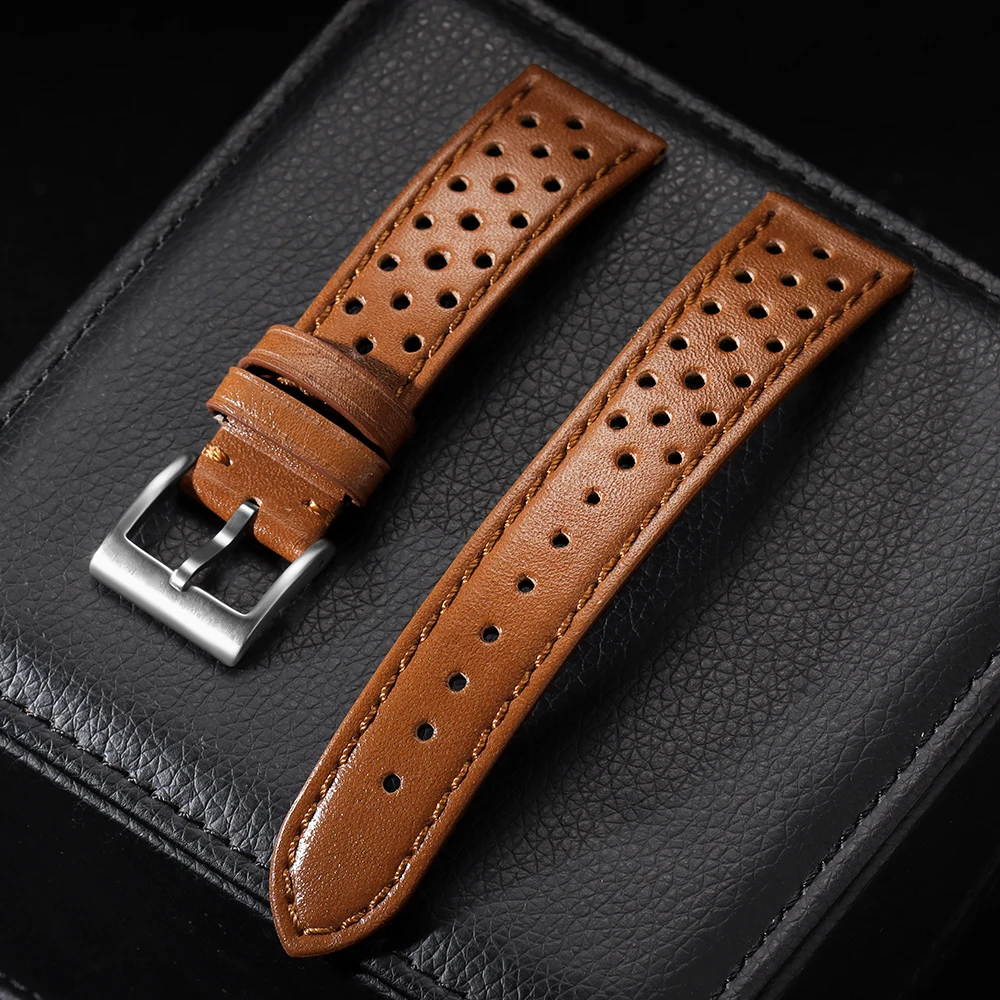 Vintage skórzany pasek do zegarka 18mm 20mm 22mm ręcznie szyty pasek ze skóry wołowej do opaski na nadgarstek Seiko Smartwatch uniwersalny oddychający