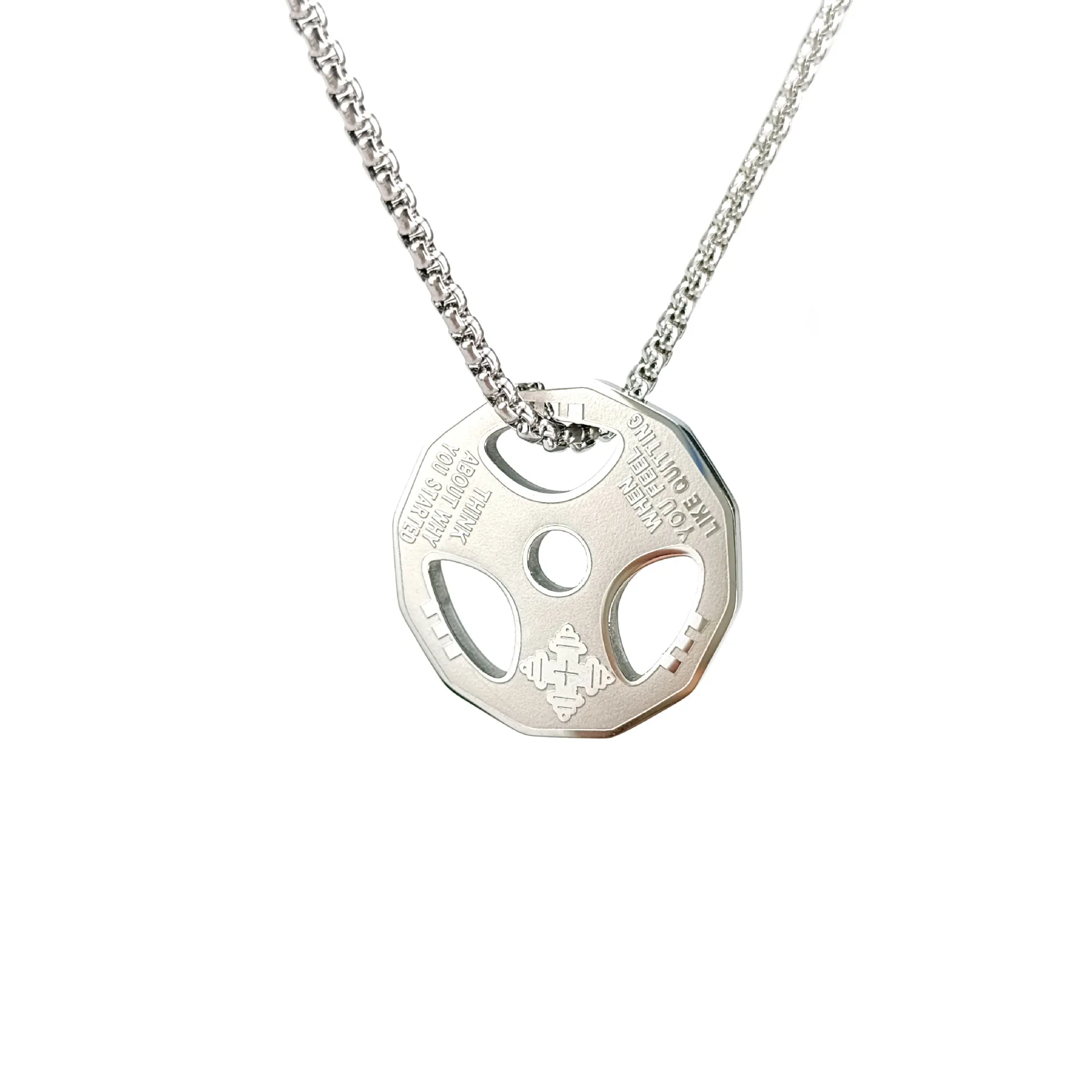 Men Women Stainless Steel Fitness Dumbbell Necklaces Weight Plate Barbell Chain Pendant Necklace Awesome Gym Plate Necklace