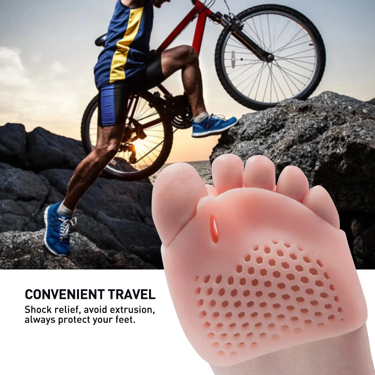 Forefoot Pads with Five-holes Honeycomb Toe Separator Soft Gel Pain Relief Insoles Prevent Feet Callus Blisters Corn 2pcs