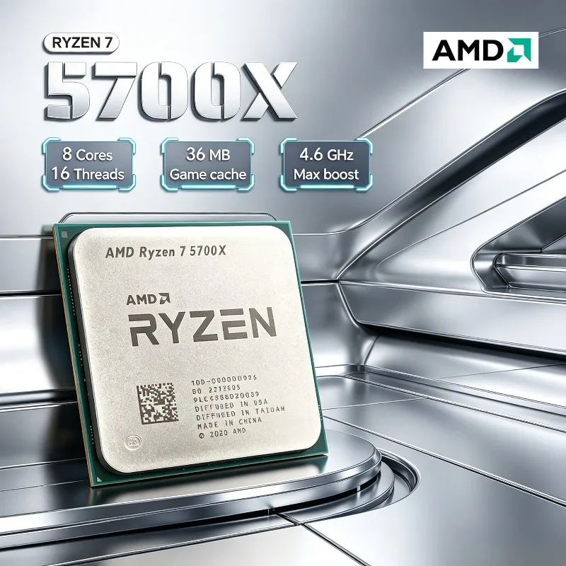 Procesador AMD Ryzen 7 5700X, CPU AMD R7 5700X de 8 Núcleos y 16 Subprocesos, 4.6GHz, Desbloqueado, para Escritorio, Socket AM4, para Juegos, 100% Nuevo