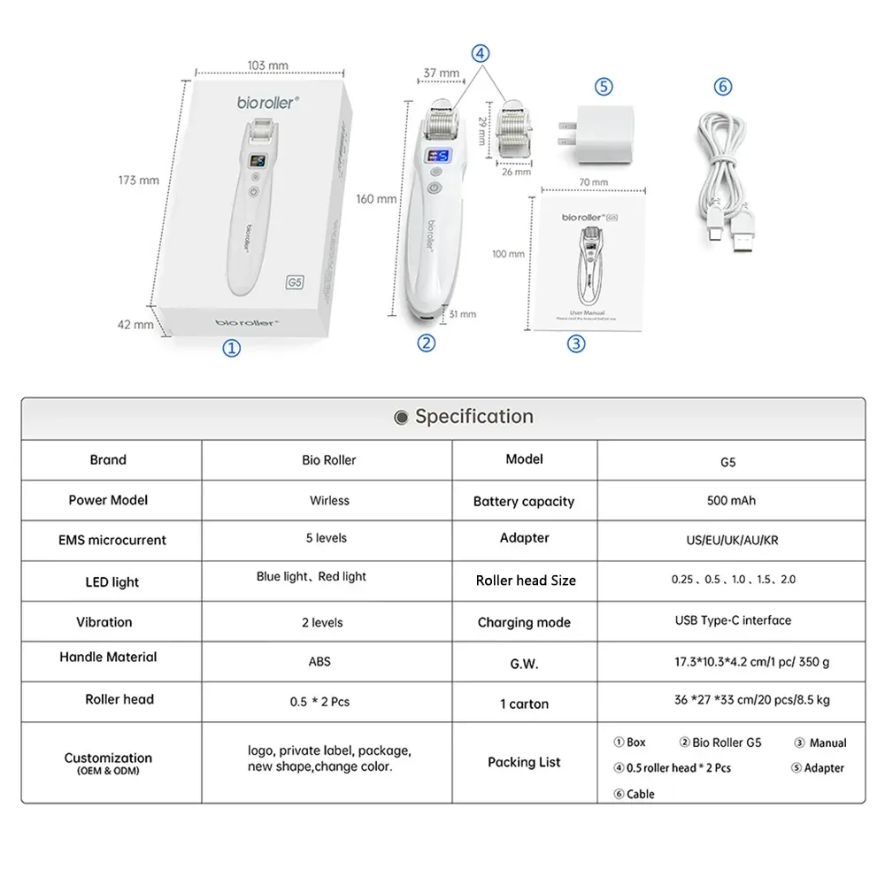 Новый Derma Roller G5 светодиодная светотерапия Dermaroller EMS микротоковый уход за кожей косметический аппарат вибрационный массажный ролик