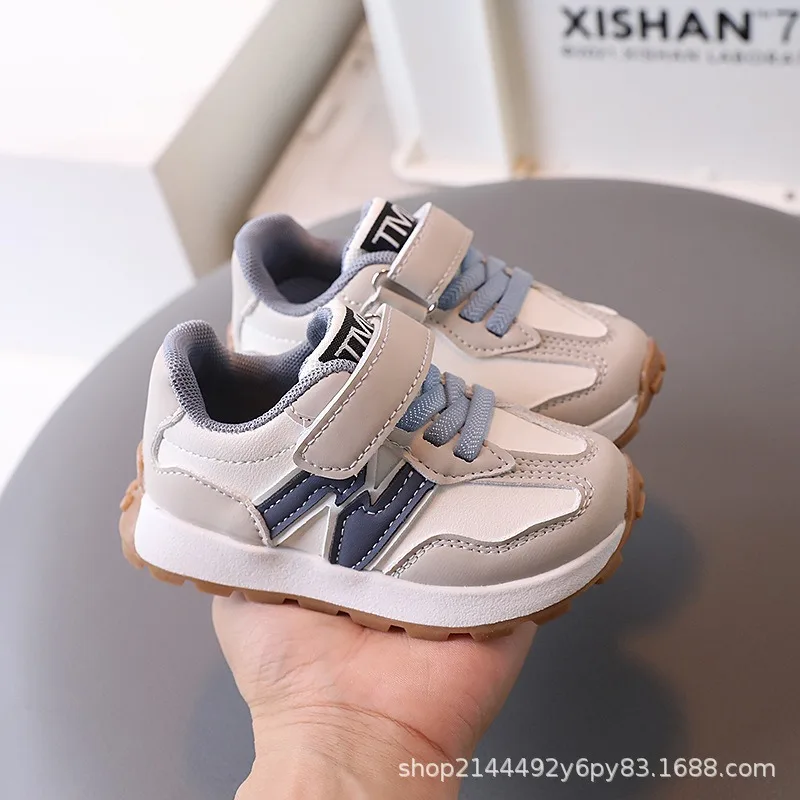 Spring Autumn Boys Girls Non-slip Thick-soled Running Shoes Children PU Leather Breathable Campus Sports Shoes Kids Casual Shoes