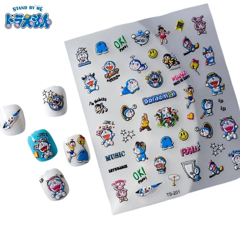 Аниме Doraemon милая наклейка для дизайна ногтей Kawaii Jingle Bell Cat трехмерная рельефная мультяшная водонепроницаемая декоративная наклейка подарок