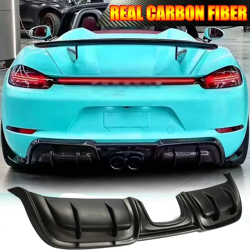 For Porsche 718 Boxster Cayman Spyder Matte Carbon Rear Lip Bumper Diffuser Spoiler Car Accessories