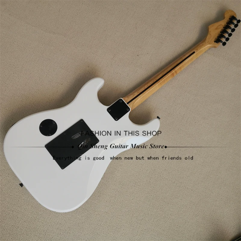 6-String Electric Guitar, Char Guitar, White Basswood Body, Maple Wood, Black Tremolo Bridge, White Head