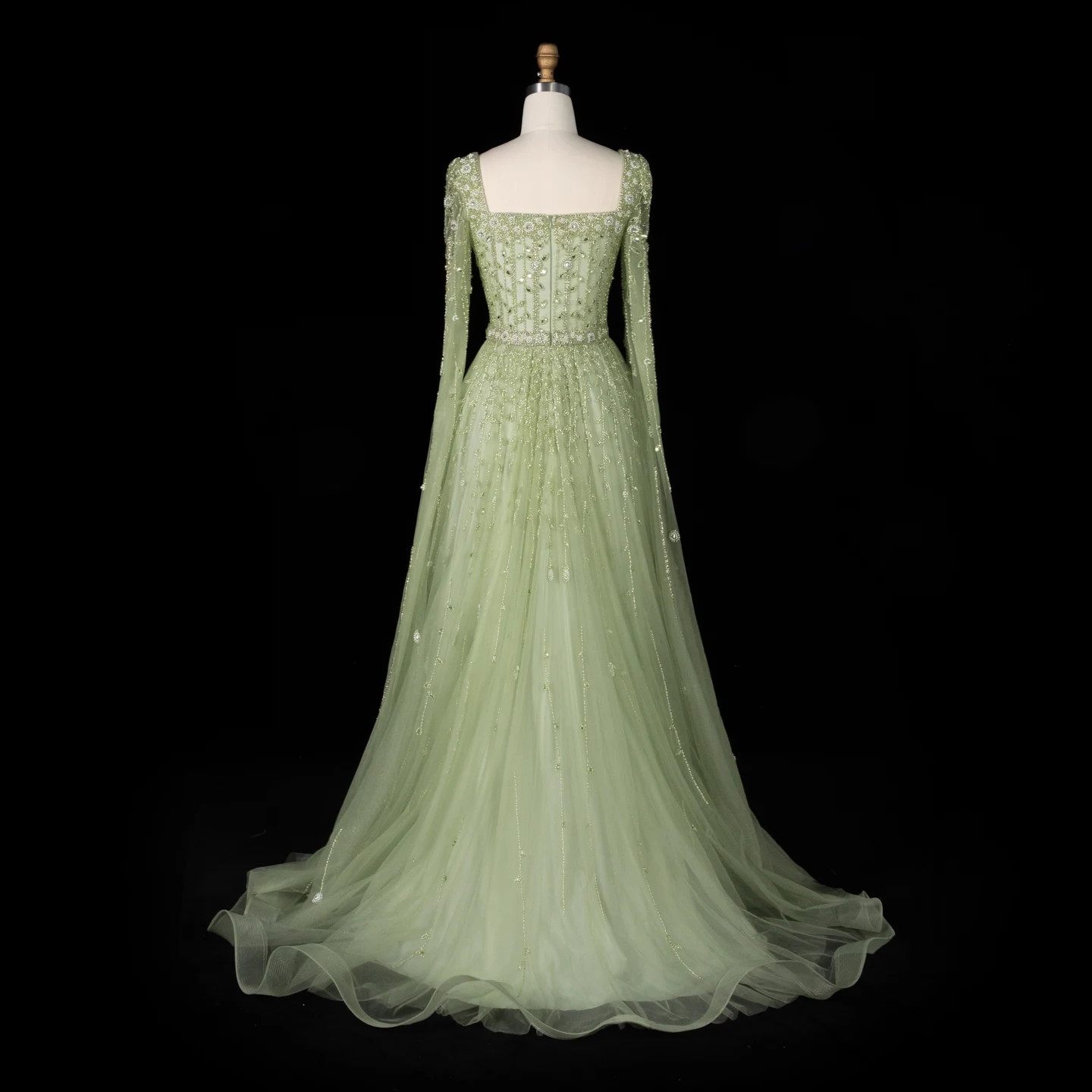 Sharon Said Luxuriöses Flieder-Champagner-Abendkleid mit Quadratischem Ausschnitt und Ärmeln, Rosa Muslimisches Abendkleid für Hochzeitsfeier, SS494 Maßanfertigung – Detail 13