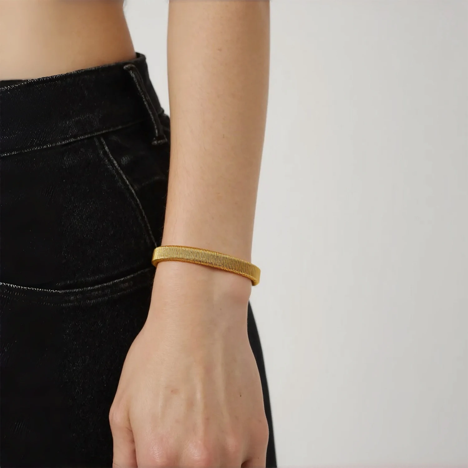 Woven Bracelet for Women, Adjustable Open-End Bangle, 18K Gold Plated Stainless Steel, Delicate Hypoallergenic Jewelry Gift Idea