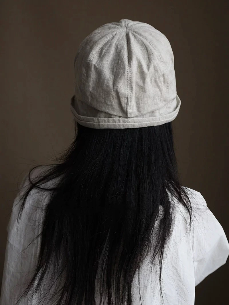 Leinen Gekräuselte Kante Sonnenhüte Für Frauen Faltbare Eimer Hut Sommer Visiere Kappen Weibliche Panama Bob Outdoor Strand Fischer Kappen Gorro – Detail 3