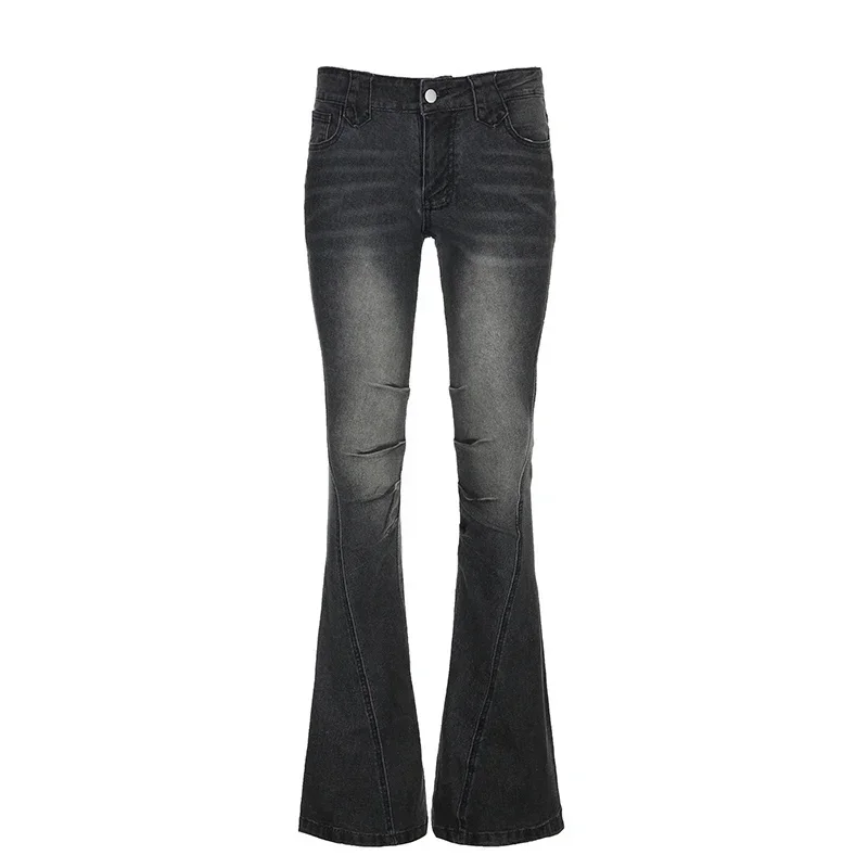 Vintage skinny flare jeans voor dames, laagbouw, Y2K esthetische mode streetwear, denim broek, bootcut broek, grunge