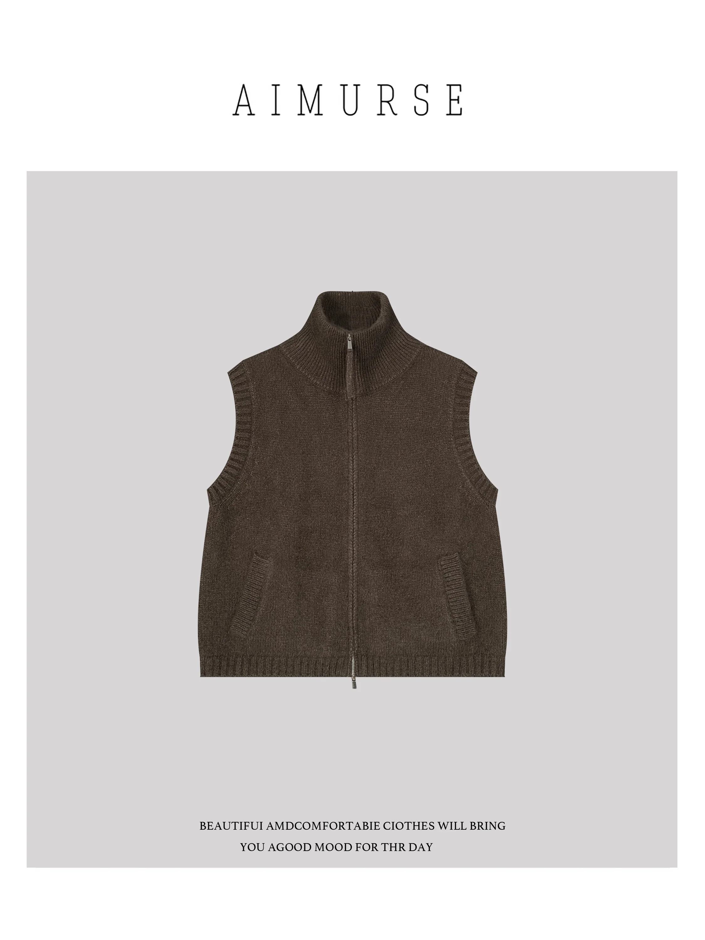 

Aimurse Furry Vest Woolly Knitwear Old Money Sle AM3002 Women's Faion Winter Warm High Collar Thiened Cardigan