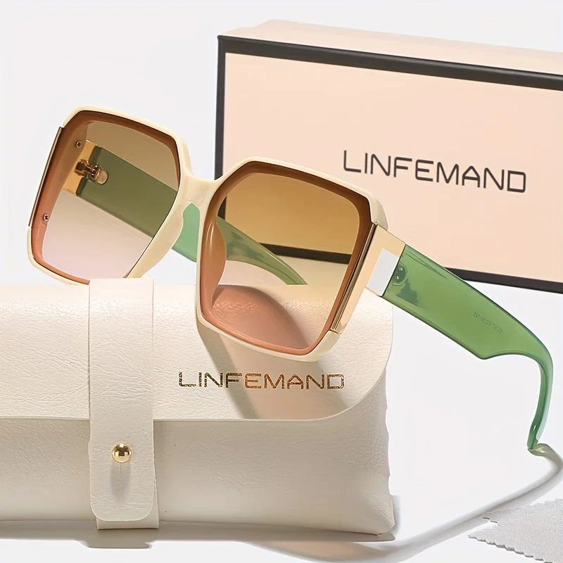 نظارات LINFEMAND العصرية بإطار كبير للنساء، مجموعة نظارات شمسية UV400 هدية صيفية لحفلات الرقص والعطلات #3