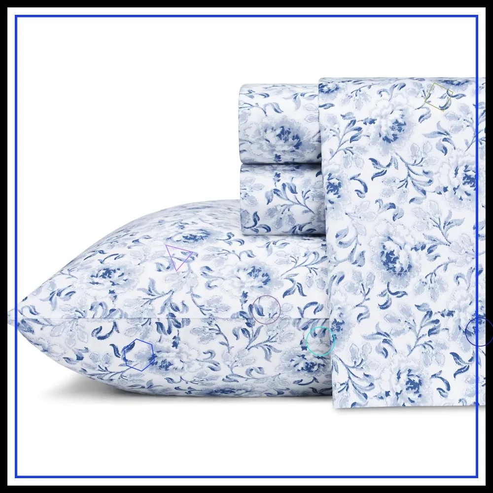

Queen Sheets, Soft Sateen Cotton Bedding Set - Sleek, Smooth, Breathable Home Decor (Lorelei Dark Blue, Queen)