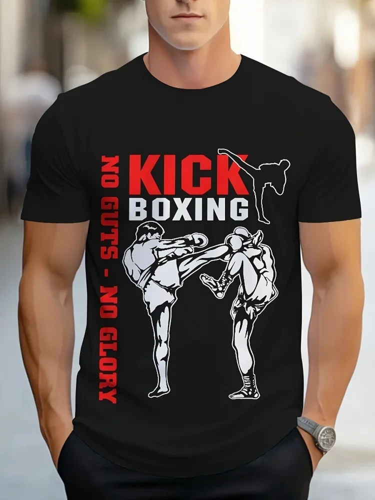 Image of Modisches neues Herren-T-Shirt mit „No Guts No Glory“-Aufdruck, Rundhalsausschnitt, kurze Ärmel, Kampfsport, lässige Streetwear für Männer