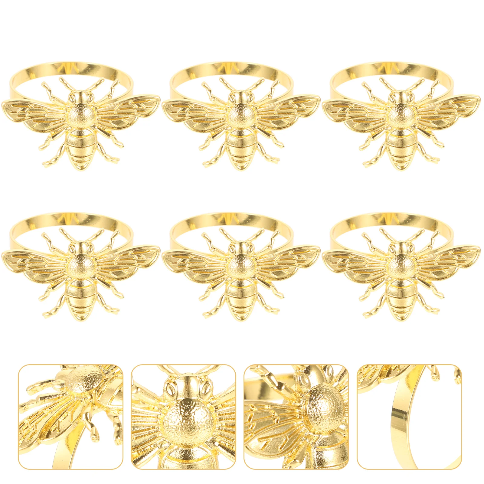 

6 Pcs Table Decoration Bee Napkin Rings Gold Paper Towel Holder Creative Holders