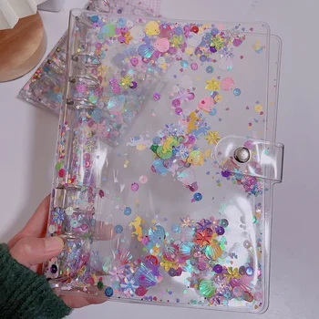 A5 a6 transparente capa de caderno glitter lantejoulas 6 anéis folha solta fichário bloco de notas kawaii diário planejador material de escritório
