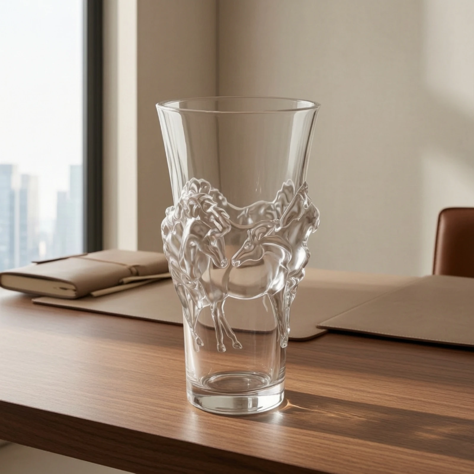 Glass Vase with Horse Relief Sculptural Embossed Glass Vase Floral Elegant for Tabletop, Living Room