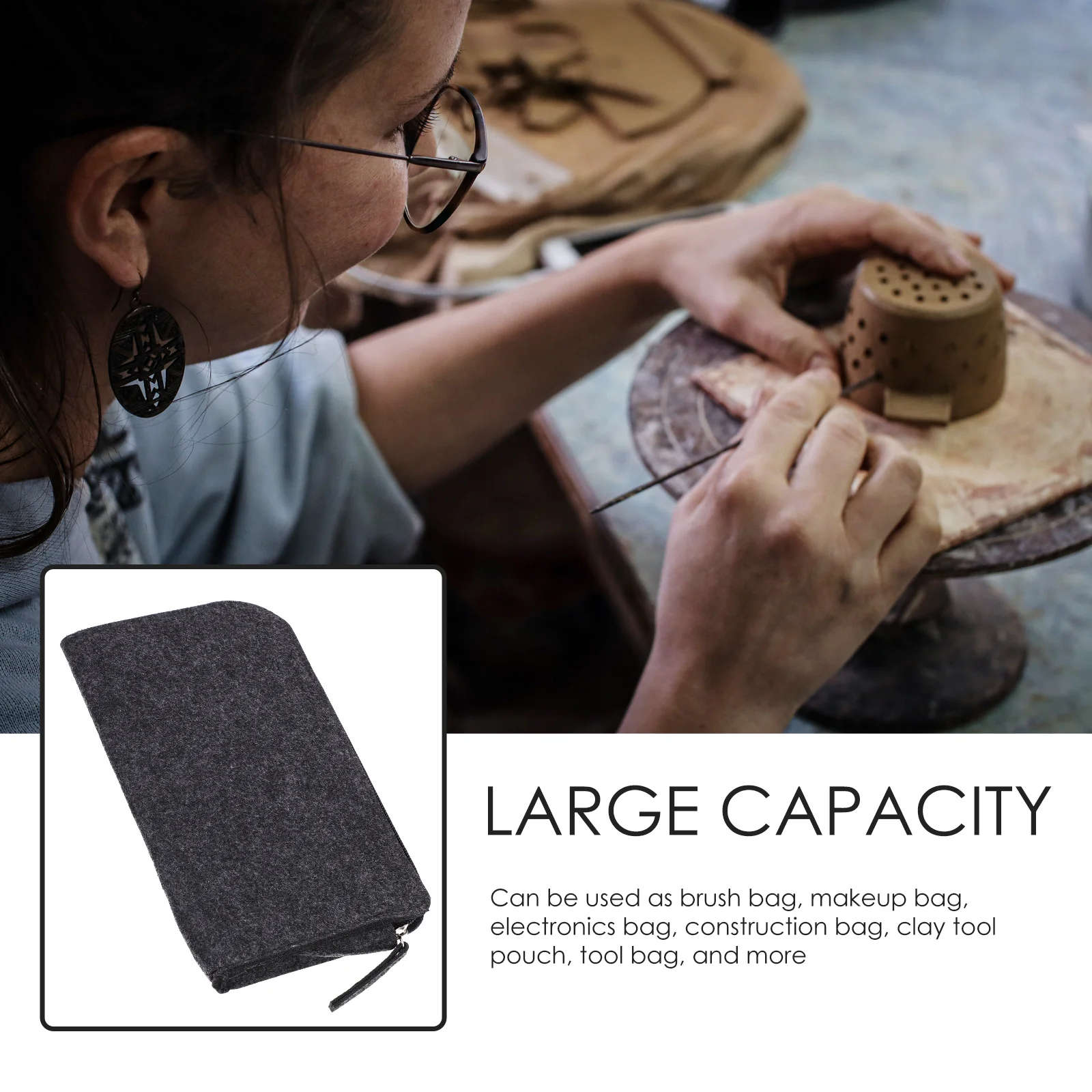 Felt Tool Storage Bag Durable Clay Tools Organizer Pouch Multi-Purpose Utility Zipper Organizer for Sculpture Knives
