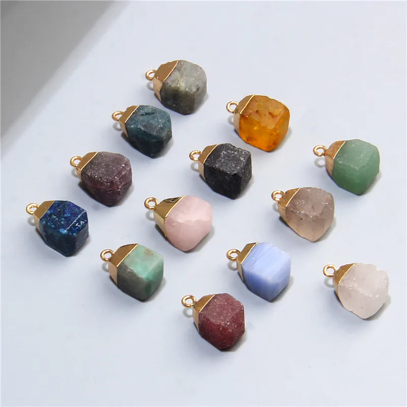 Healing Raw Mineralien Quarz Anhänger Cube Charms Achat Aventurin Kristall Natürliche Stein Anhänger für DIY Schmuck Machen Halskette