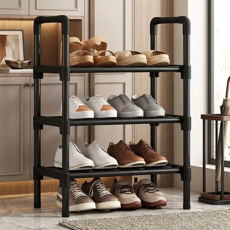 Black Elevated Shoe Rack Multi Layer Shoe Cabinet Storage Organizer for Home Entrance Dormitory Rental Room Space Saving