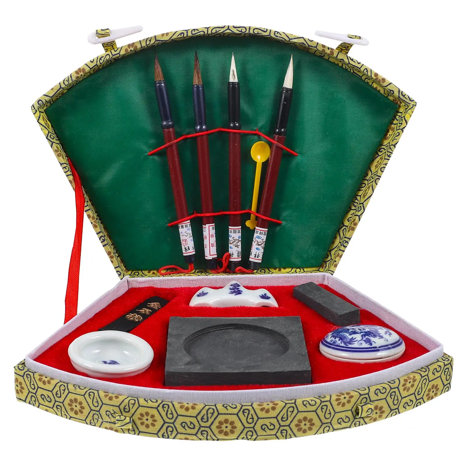 

Four Treasures Study Set Inkstone Caligraphy Brushes Kit for Beginners Chinese Calligraphy Painting Supplies Easy Storage Art