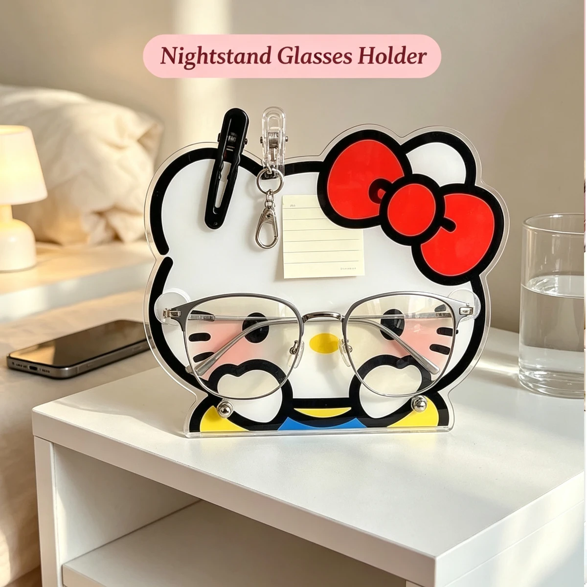 Hello Kitty Acrylic Eyewear Stand – Multifunctional Glasses Holder & Desktop Organizer (Bedroom Decor/Gift)
