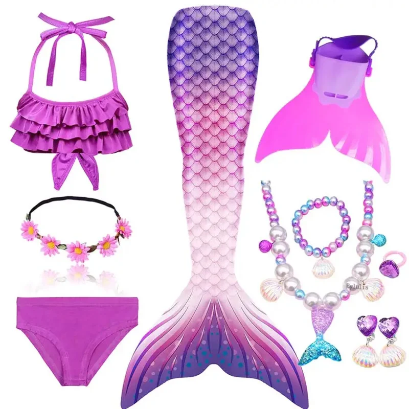 Girls Swimming Mermaid Tail Cosplay Mermaid Costume Swimsuit With or No Monofin Fin Flipper Kids Swimmable Children Swimwear Set