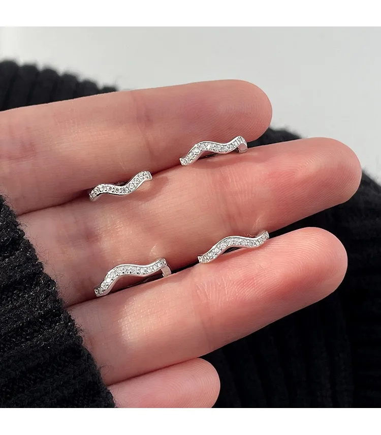 REETI 925 Sterling Silver Earrings Fashion Zircon Wavy Earrings for Women Gift Earings Fashion Jewelry Korean Earrings