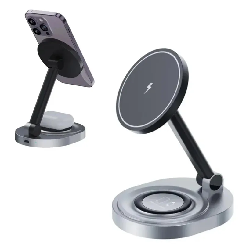

Fast Charging Station 2 In 1 Magnetic Wireless Charger Stand Pad For Magsafe iPhone 17 16 15 14 13 Pro Max Apple Watch 9 Airpods
