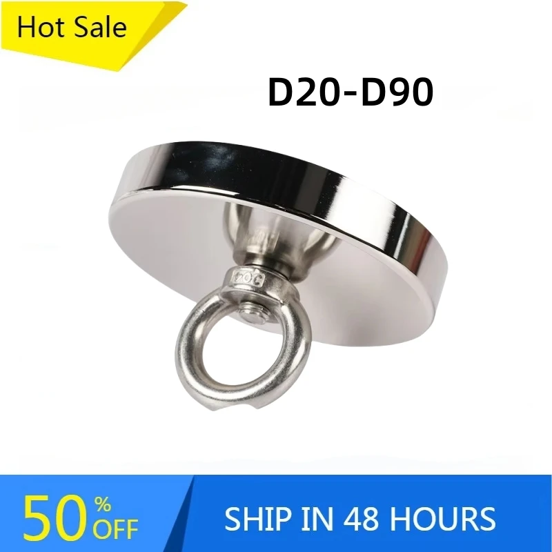 Search Magnet 200KG Pot Strong Neodymium Fishing Magnet Heavy Duty Rare Earth Magnets Countersunk Hole Eyebolt for Salvage