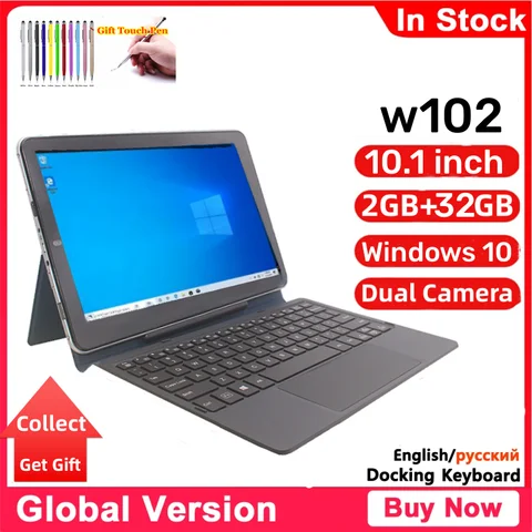 Flash Sales 10.1 INCH 2-in-1 Mini Notebook 2GRAM+32GROM W102 Windows 10 System 6000mAh Dual Camera WIFI Quad Core