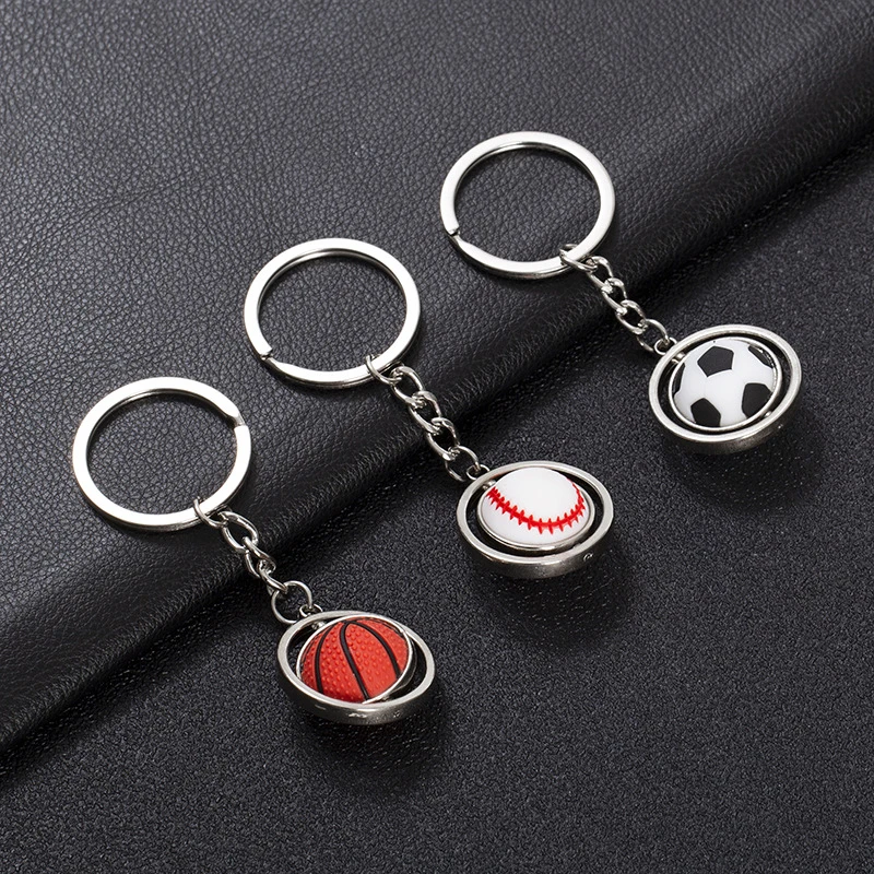 Mini Rotating Soccer Ball Keychain Basketball Football Golf Rugby Baseball Pendant Key Ring Car Bag Accessory Men Boy Sport Gift