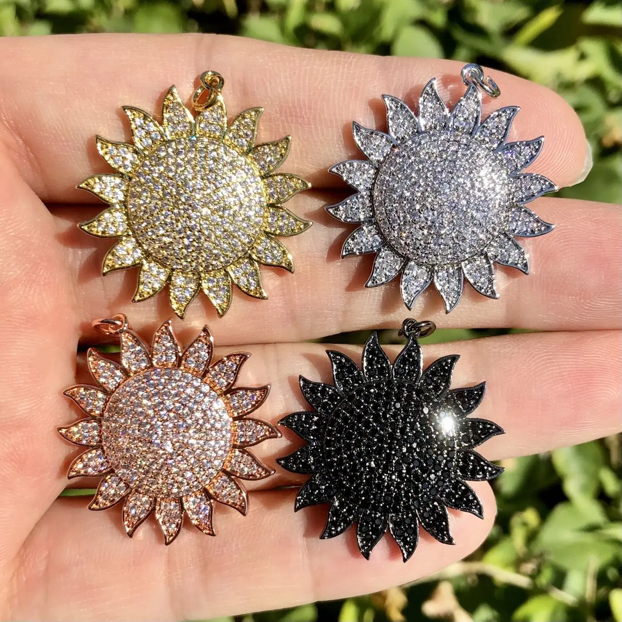 

5Pcs Cubic Zirconia Pave Sun Flower Charms Gold Plated Pendant For Jewelry Making Bracelet Necklace Accessories