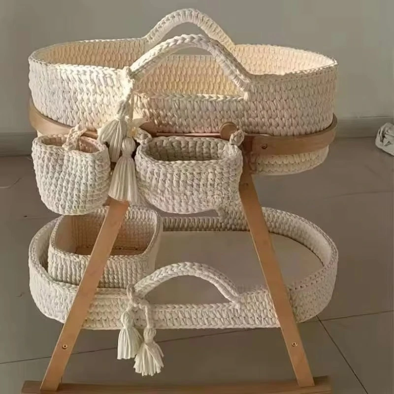Colored Foldable Crochet Moses Basket Replacement Basket Cotton Fabric Home Storage Organizer