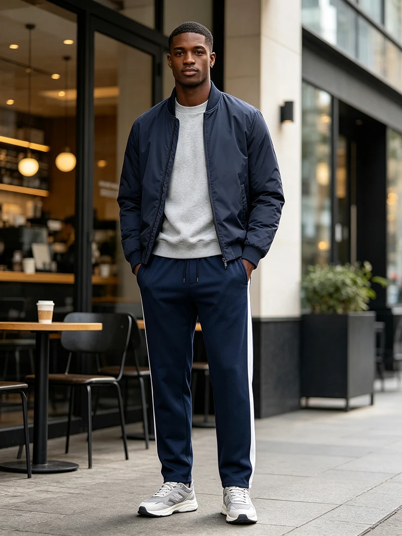 Herren-Freizeithose für Frühling/Herbst, gerader Schnitt, Seitenstreifen, elastischer Bund mit Kordelzug, Reißverschluss am Knöchel, normale Passform, für den täglichen Sport- und Freizeitgebrauch – Detail 15