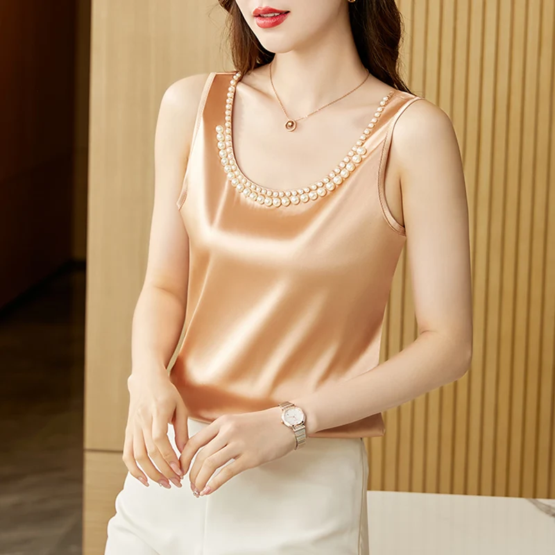 Sexy 2024 Chic Casual SlimTank Tops Women Fashion Sleeveless Solid Satin Camisole Vest Female Basic Tops Vintage Clothing