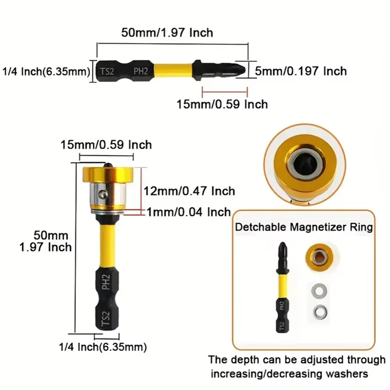 5 peças 50mm posicionamento chave de fenda bits s2 parafuso drywall para placa de gesso ferramentas de localização-A78G