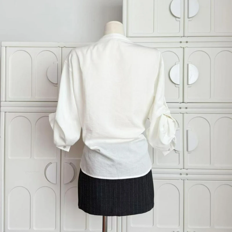 White Shirt Women's Spring Imitation Hemp Clear Casual Loose Sunscreen Top Comfortable Fashion Temperament High Sense Elegance