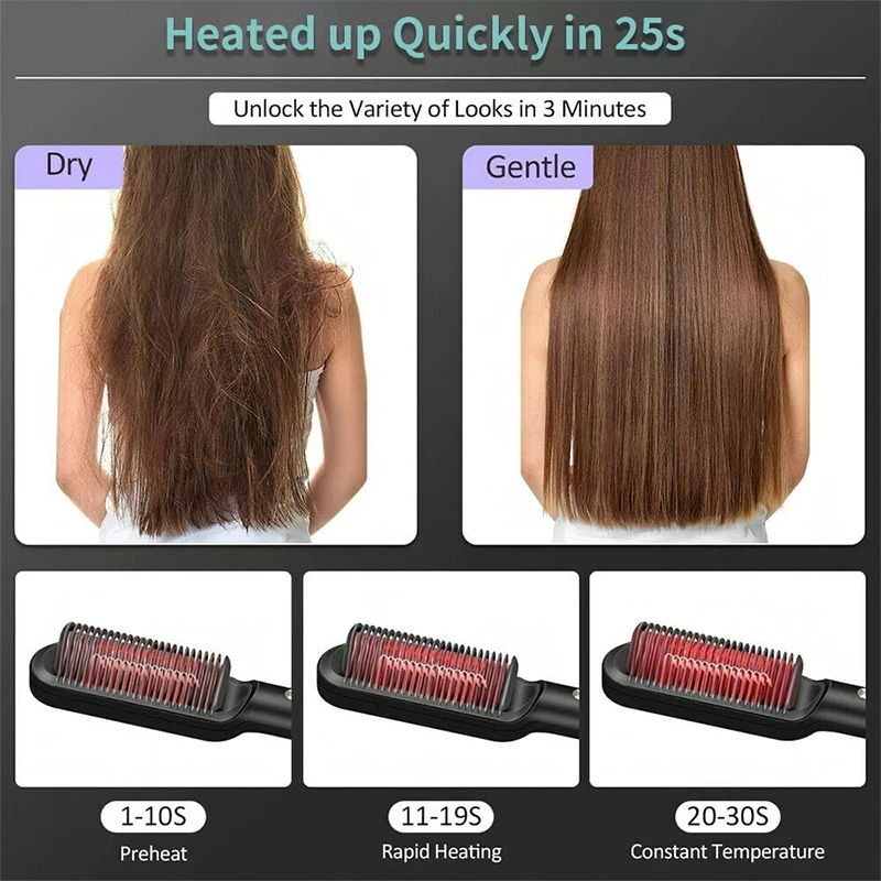 Electric Heating Comb Hair Straightener Comb Negative Ion 5-Speed Temperature Portable Fast Heating Electric Straightening Brus